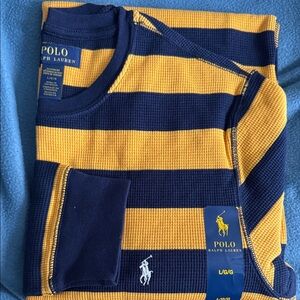 Polo by Ralph Lauren Men's Striped Crewneck Sweater - Navy and Yellow